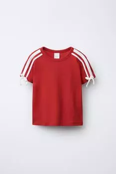 Футболка с ленточными завязками ZARA, красный