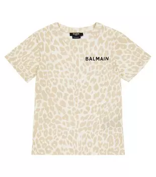 Футболка с леопардовым принтом Balmain, белый