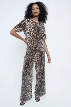 Футболка с леопардовым принтом и пайетками River Island, коричневый