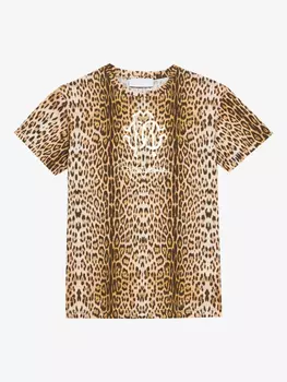 Футболка с леопардовым принтом Roberto Cavalli Junior, нейтральный