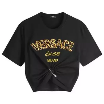 Футболка с леопардовым принтом Versace, черный