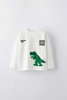 Футболка с лицами динозавров ZARA, устрично-белый