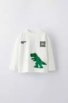 Футболка с лицами динозавров ZARA, устрично-белый