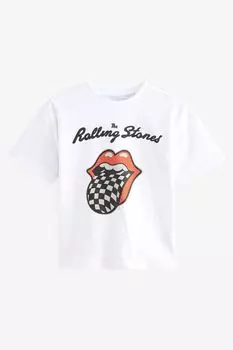 Футболка с лицензионным мотивом Rolling Stones (3–16 лет) Next, белый