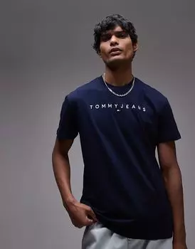 Футболка с линейным логотипом темно-синего цвета Tommy Jeans