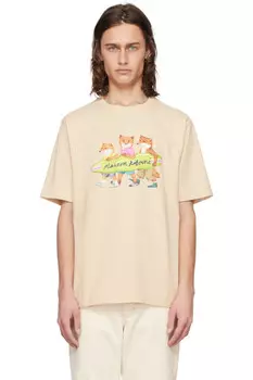 Футболка с лисами на серфе Maison Kitsun, цвет paper