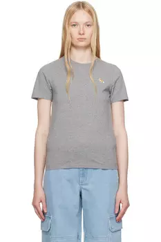 Футболка с лисёнком Regular Maison Kitsun, серый