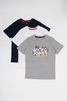 Футболка с логотипами - 3 шт Jack & Jones, серый
