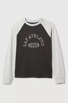 Футболка с логотипом Athletic, реглан (4 13 лет) Gap, черный
