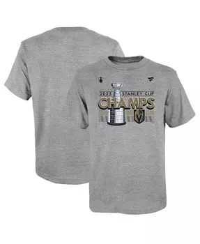 Футболка с логотипом Big Boys Heather Grey Vegas Golden Knights с изображением чемпионов Кубка Стэнли 2023 в раздевалке Fanatics