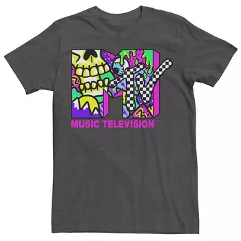 Футболка с логотипом Big & Tall MTV Totally Neon Dude Licensed Character, цвет Charcoal Heather