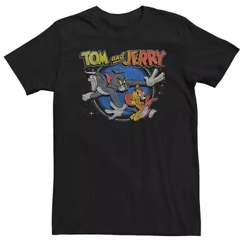 Футболка с логотипом Big & Tall Tom And Jerry в стиле ретро с рисунком погони за звездами Licensed Character, черный