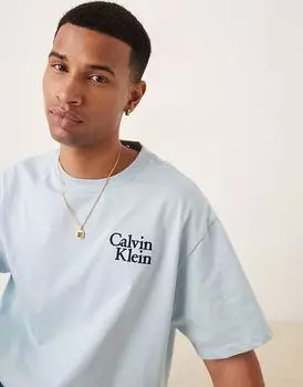 Футболка с логотипом Calvin Klein Jeans на груди, бледно-голубого цвета