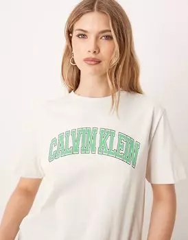 Футболка с логотипом Calvin Klein varsity в экрю и мятно-зеленом цвете Calvin Klein Jeans