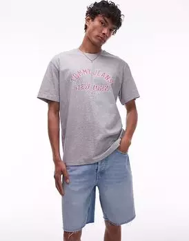Футболка с логотипом центральной университетской команды Tommy Jeans серого и розового цветов