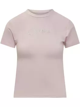 Футболка с логотипом Coperni из страз, розовый