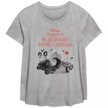 Футболка с логотипом Disney's «Кошмар перед Рождеством» и надписью «Хэллоуин» размера плюс с струящейся графикой, цвет Heather Gray