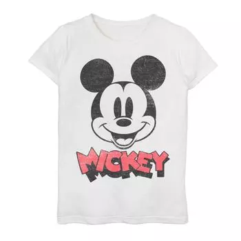 Футболка с логотипом Disney's Mickey Mouse & Friends для девочек 7–16 лет с изображением Микки и большим лицом Disney