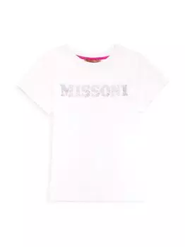 Футболка с логотипом для маленьких девочек и девочек с украшением Missoni, белый
