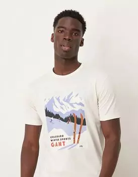 Футболка с логотипом GANT и принтом лыж кремового цвета
