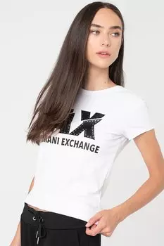 Футболка с логотипом и декоративными камнями Armani Exchange, черный