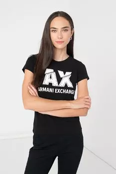 Футболка с логотипом и декоративными камнями Armani Exchange, черный