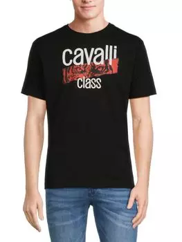 Футболка с логотипом и графическим рисунком Cavalli Class, черный