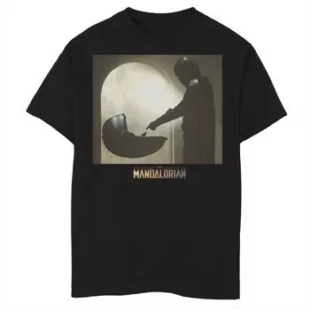 Футболка с логотипом и графическим рисунком для мальчиков 8–20 лет, Звездные войны, мандалорец, ребенок, также известный как Baby YodaScene Star Wars, черный