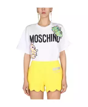 Футболка с логотипом и лоскутным шитьем Moschino, белый