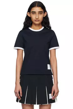Футболка с логотипом и нашивкой RWB-Stripe темно-синего цвета Thom Browne