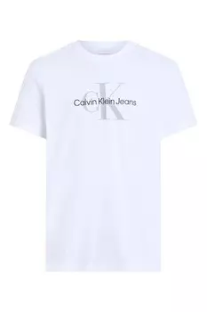 Футболка с логотипом и овальным вырезом CALVIN KLEIN JEANS, светло-серый, белый