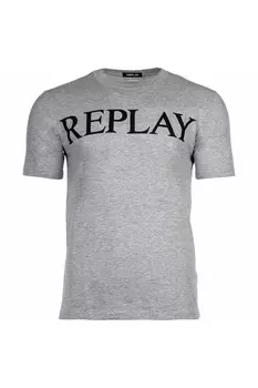 Футболка с логотипом и овальным вырезом Replay, серый