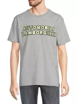 Футболка с логотипом и принтом Lamborghini, серый