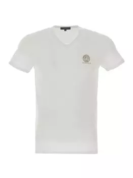 Футболка с логотипом и V-образным вырезом Versace, белый
