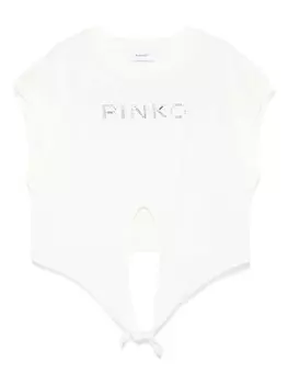 Футболка с логотипом и заклепками Pinko Kids, белый