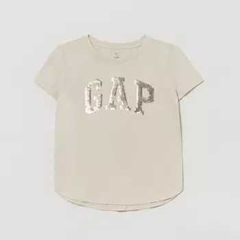 Футболка с логотипом из двусторонних пайеток Gap, экрю