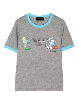 Футболка с логотипом из коллаборации со Smurfs Emporio Armani Kids, серый