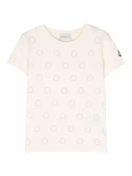 Футболка с логотипом из кристаллов Moncler Enfant, бежевый