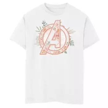 Футболка с логотипом из мягкой цветочной ткани для мальчиков 8–20 лет Marvel Avengers Marvel, белый