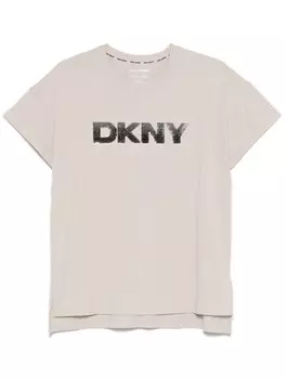 Футболка с логотипом из пайеток DKNY, нейтральный цвет