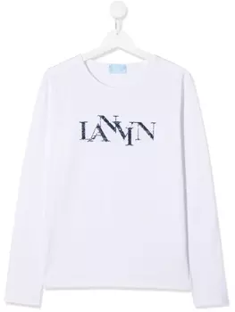 Футболка с логотипом из пайеток Lanvin Enfant, белый
