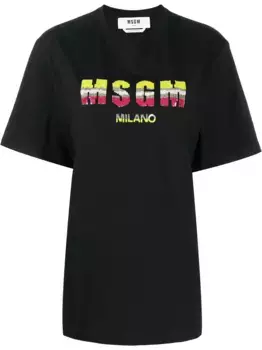 Футболка с логотипом из пайеток MSGM, черный