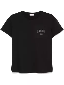 Футболка с логотипом из страз LIU JO, черный