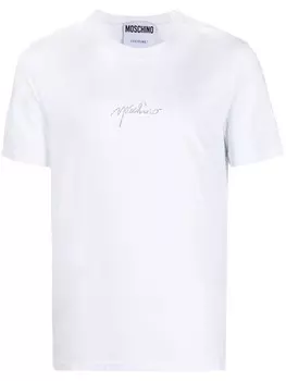 Футболка с логотипом из страз Moschino, белый