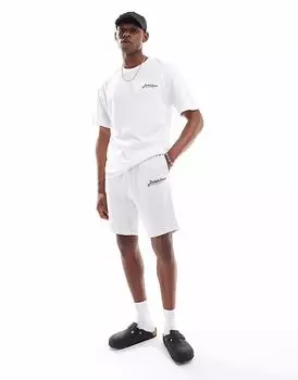 Футболка с логотипом Jack & Jones и комплект шорт для отдыха в бело-серых тонах