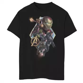 Футболка с логотипом команды Marvel Avengers Endgame для мальчиков 8–20 лет, ромбовидная группа, поза действия, графика Marvel