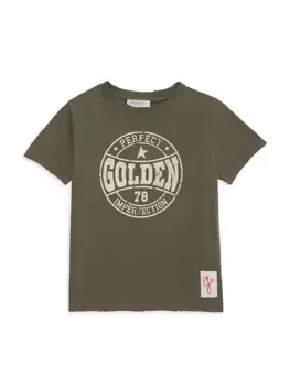 Футболка с логотипом Little Boy's & Boy's Golden Goose, цвет dusty olive