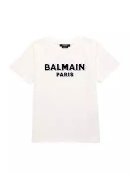 Футболка с логотипом Little Boy's & Boy's Balmain, слоновая кость