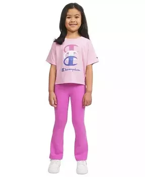 Футболка с логотипом Little Girls и леггинсы-клеш, комплект из 2 предметов Champion, розовый