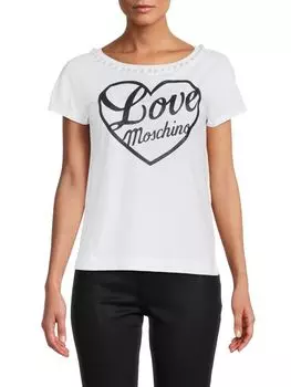 Футболка с Логотипом Love Moschino из искусственного жемчуга, optical white